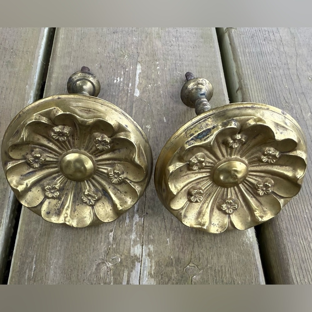 Antique Victorian Set of 2 Ormolu Gilded Bronze Floral Drapery Curtain Tiebacks - Picture 11 of 12